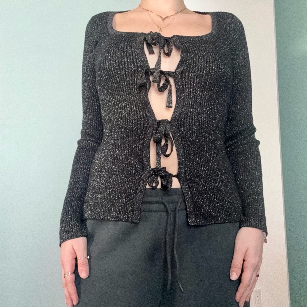 Abercrombie‎ & Fitch Y2K Elevated BASIC Black Glitter Cardigan- Size Small